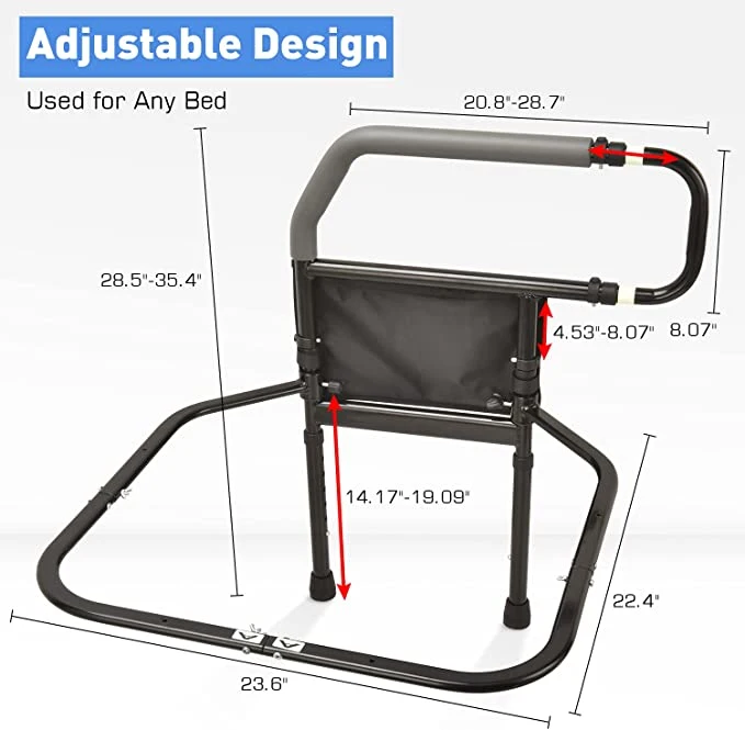 Stander Adjust Senior Bed Rail Assist Grab Bar for Elderly Adults with Organizer Pouch