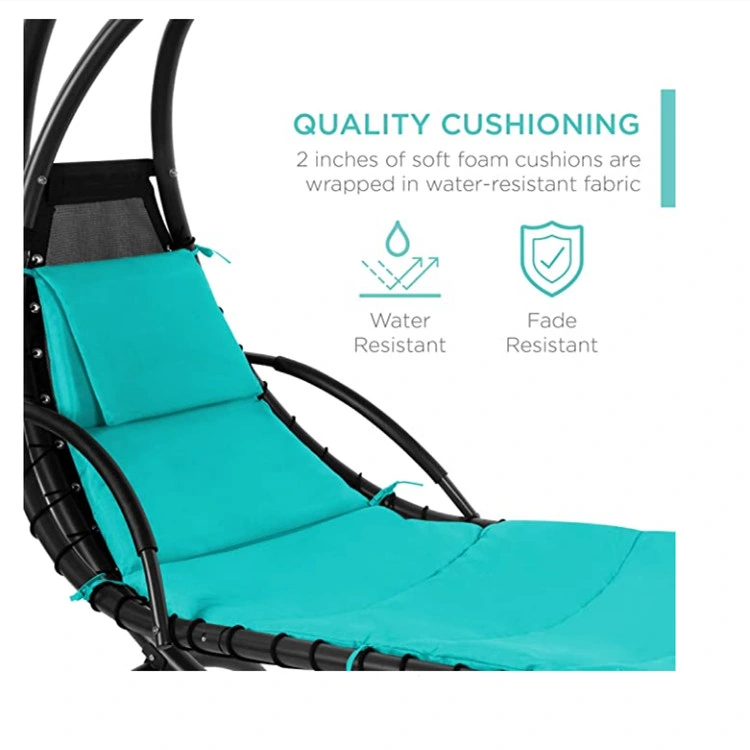 Best Choice Products Outdoor Hanging Curved Steel Chaise Lounge Chair Swing with Pillow and Removable Canopy