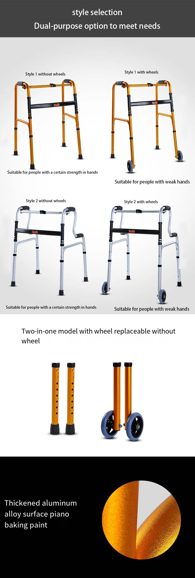 Rehabilitation Walker Adults Foldable Aluminum Alloy Lightweight Walking Aids for Disabled