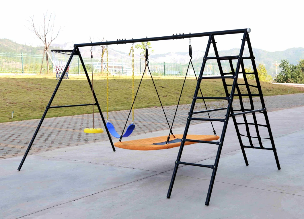 5 in 1 Swing Sets with Heavy Duty Double Reinforced, 440lbs Saucer Swing, Climbing Rope Ladder, Basketball Hoop