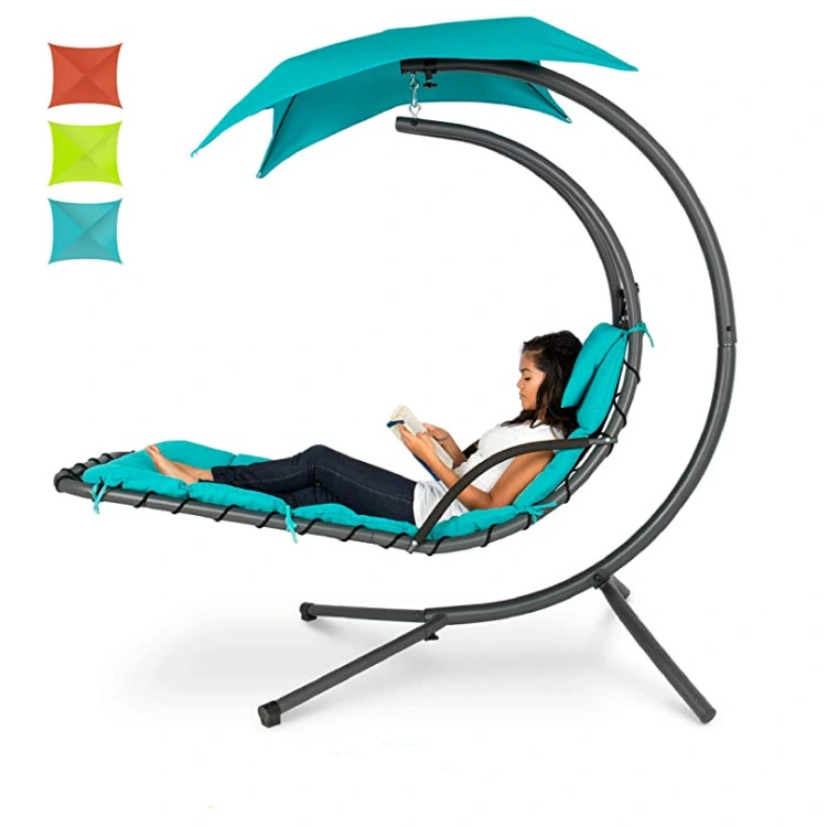 Best Choice Products Outdoor Hanging Curved Steel Chaise Lounge Chair Swing with Pillow and Removable Canopy